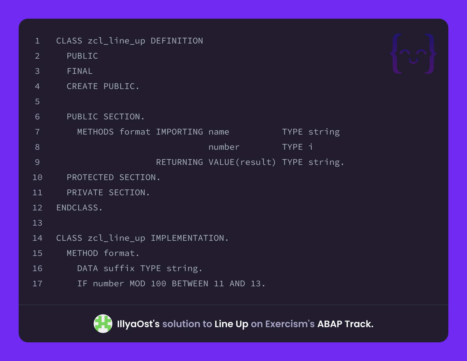 IllyaOst's solution for Line Up in ABAP on Exercism