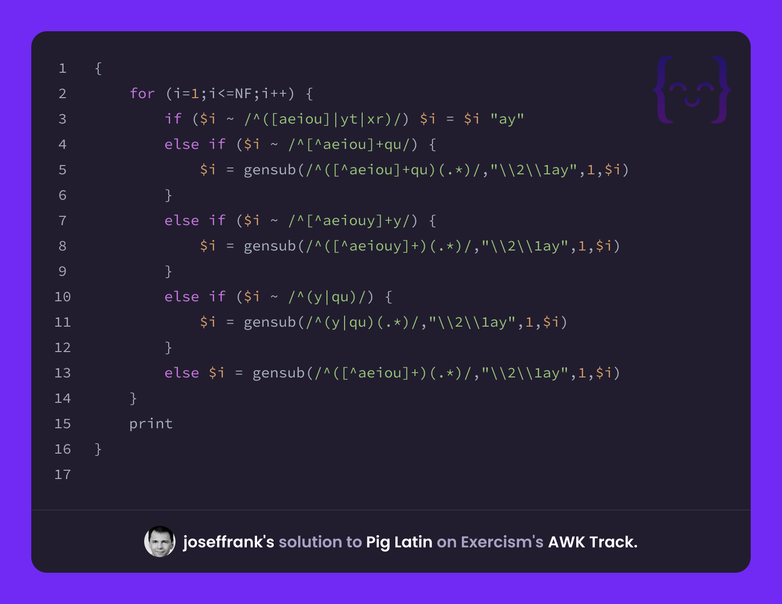 joseffrank's solution for Pig Latin in AWK on Exercism