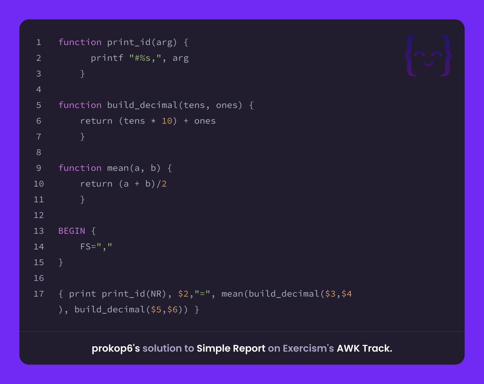 prokop6's solution for Simple Report in AWK on Exercism