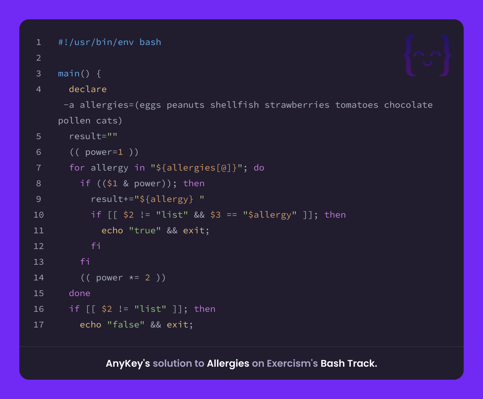 AnyKey's solution for Allergies in Bash on Exercism