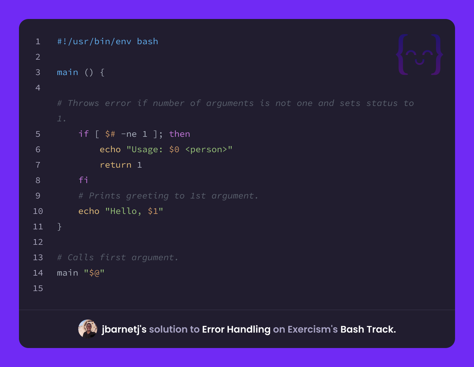 jbarnetj's solution for Error Handling in Bash on Exercism