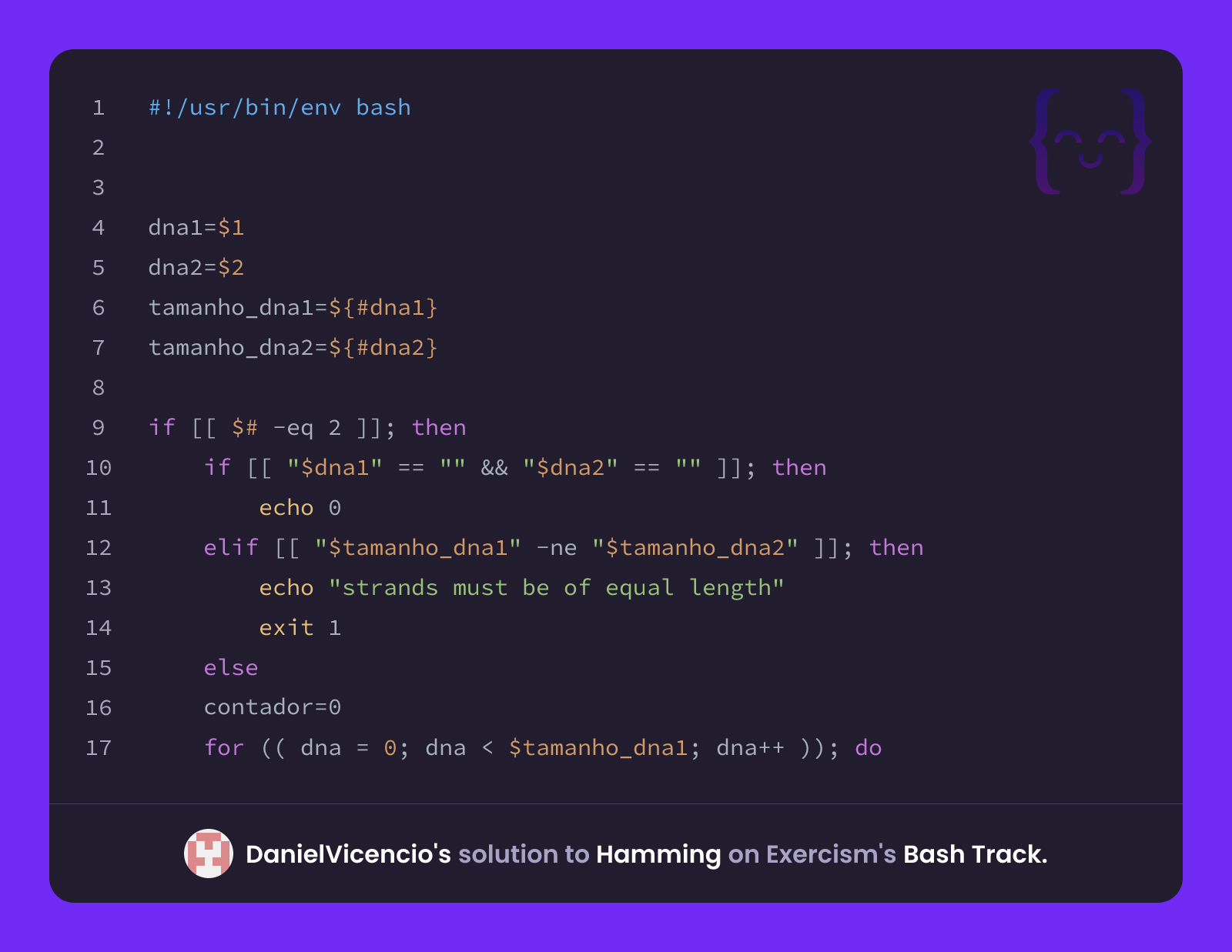 DanielVicencio's solution for Hamming in Bash on Exercism