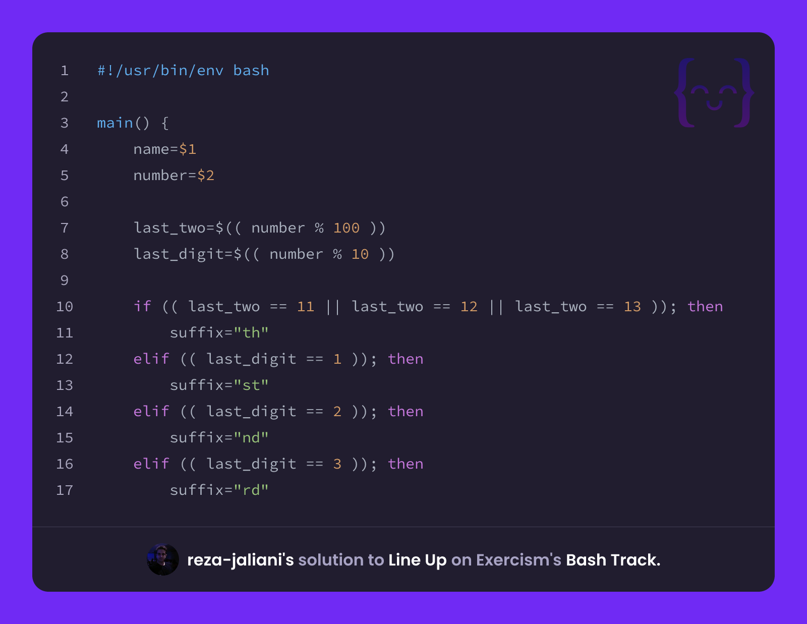 reza-jaliani's solution for Line Up in Bash on Exercism