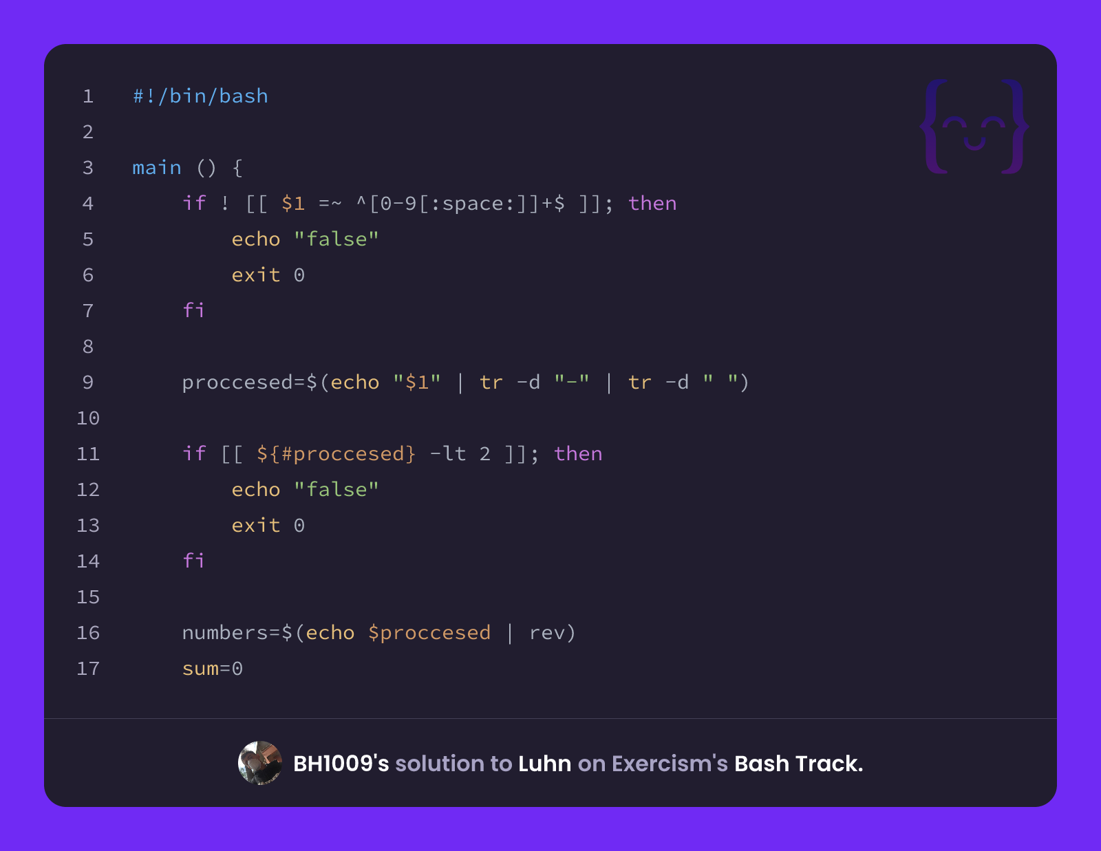 BH1009's solution for Luhn in Bash on Exercism