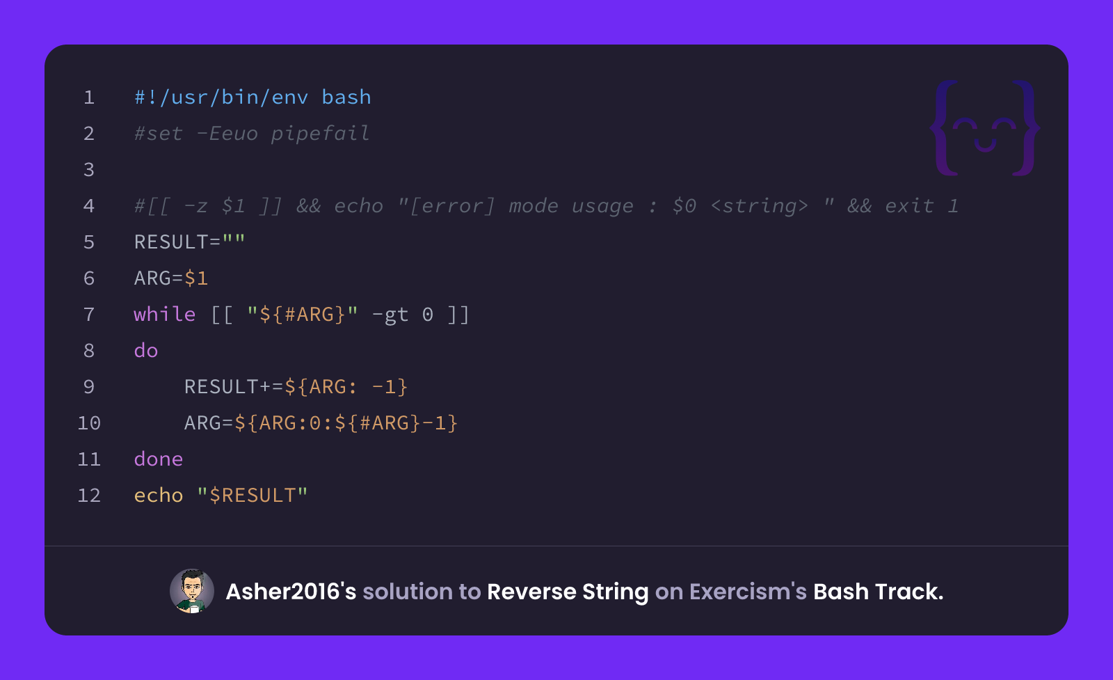 Asher2016's solution for Reverse String in Bash on Exercism