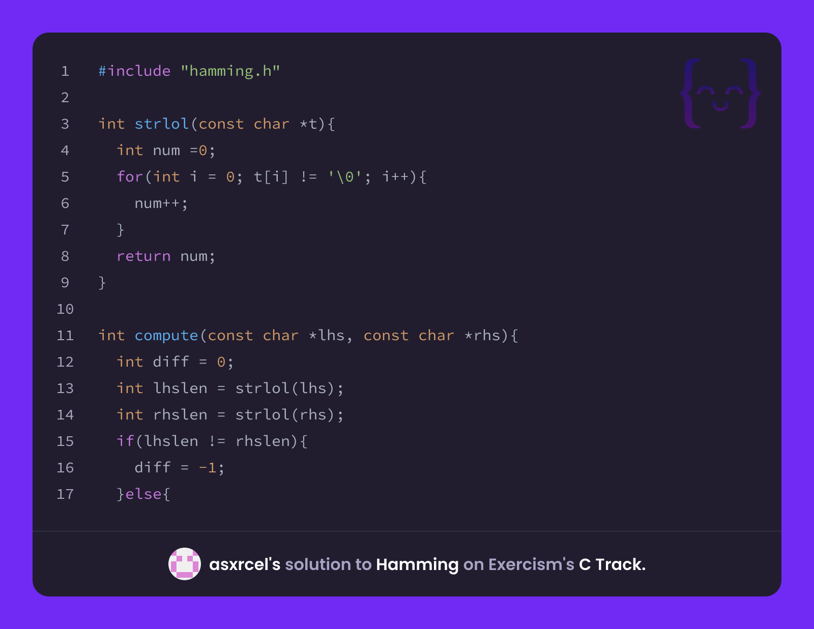 asxrcel's solution for Hamming in C on Exercism