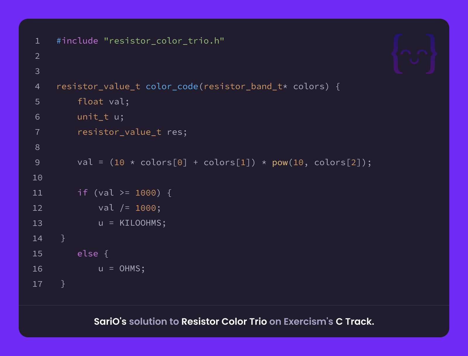 Color Trio Computer SariO's solution for Resistor Color Trio in C on Exercism