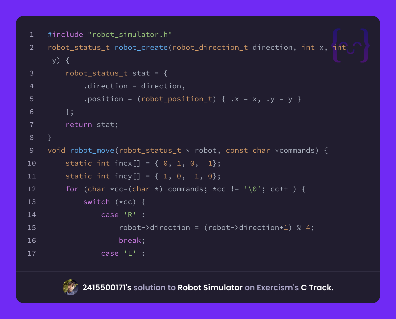 2415500171's solution for Robot Simulator in C on Exercism