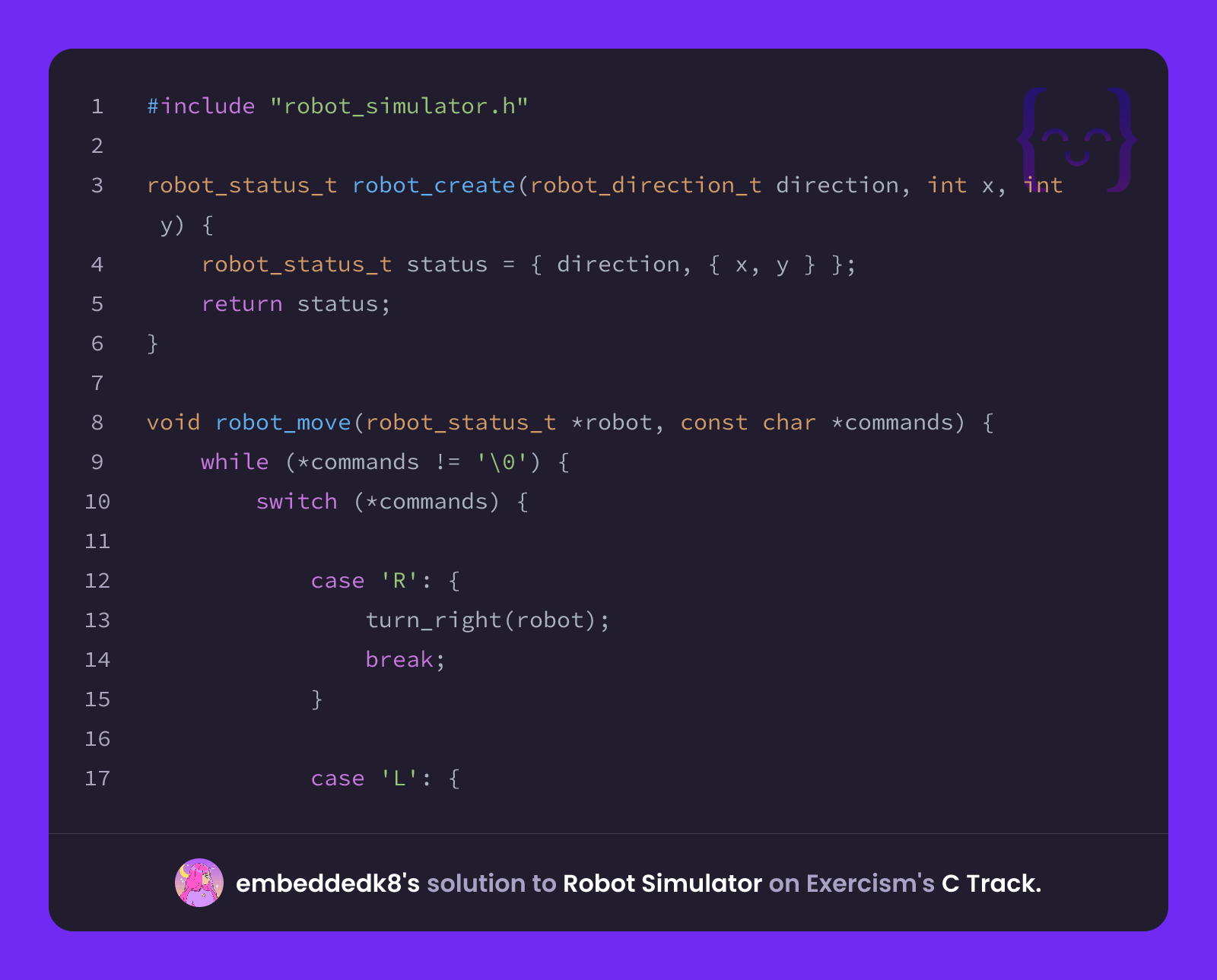embeddedk8's solution for Robot Simulator in C on Exercism