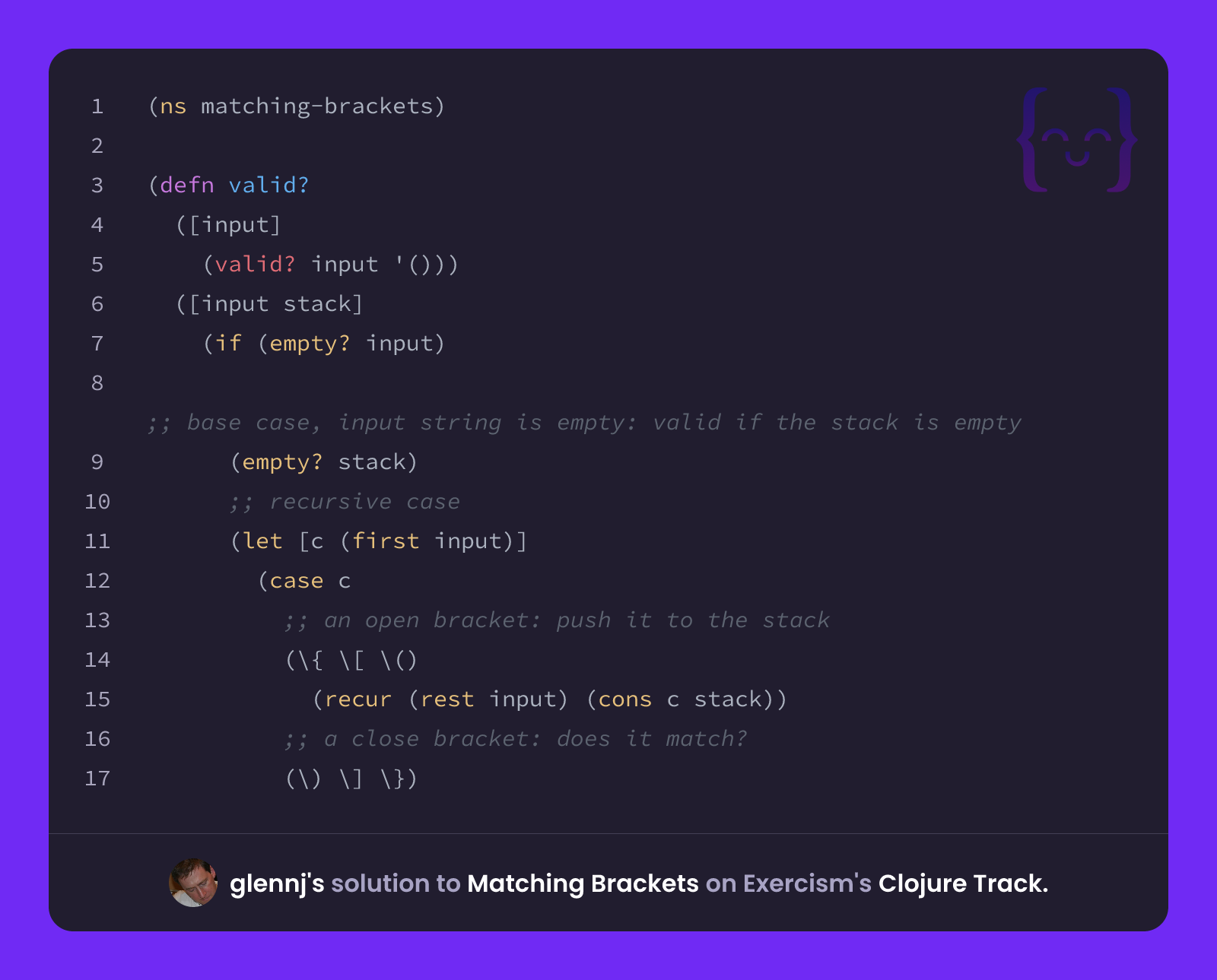 glennj's solution for Matching Brackets in Clojure on Exercism