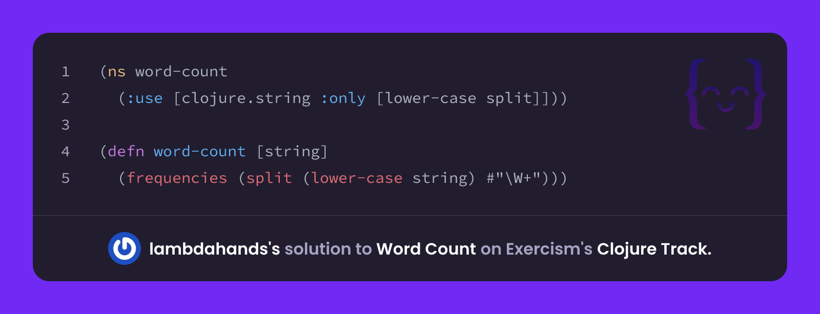 lambdahands's solution for Word Count in Clojure on Exercism
