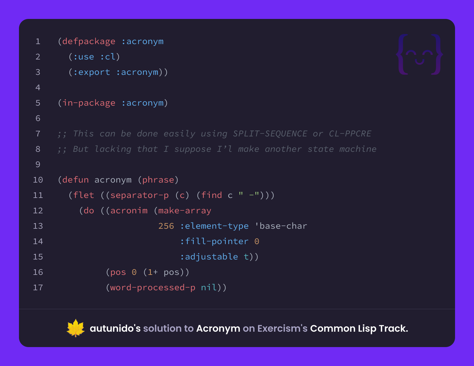 autunido's solution for Acronym in Common Lisp on Exercism