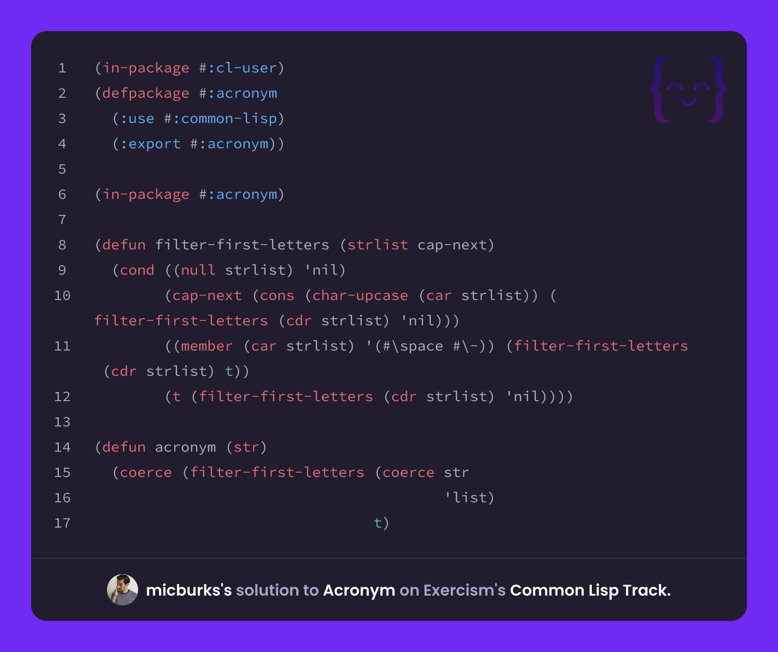 micburks's solution for Acronym in Common Lisp on Exercism