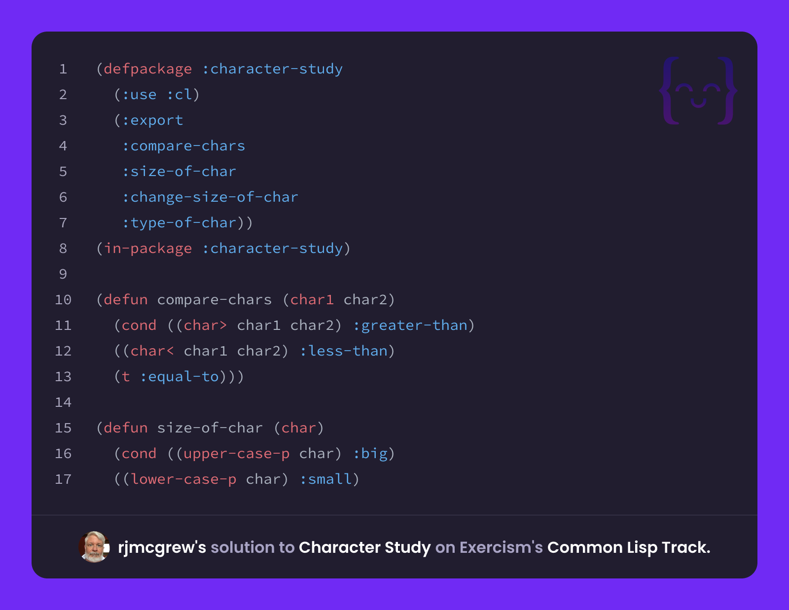 rjmcgrew's solution for Character Study in Common Lisp on Exercism