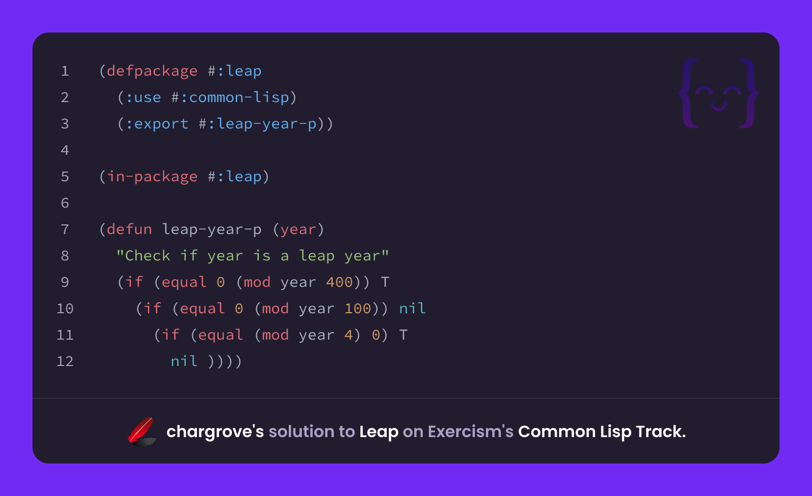 chargrove's solution for Leap in Common Lisp on Exercism