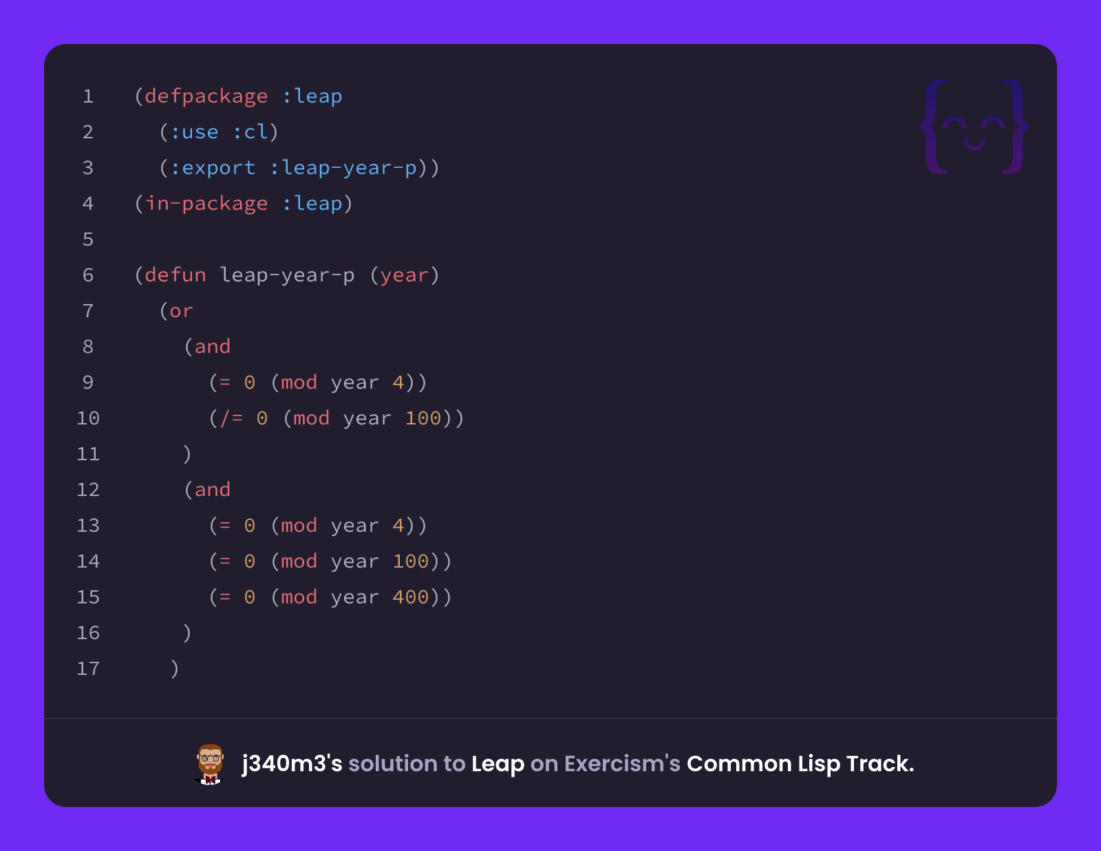 j340m3's solution for Leap in Common Lisp on Exercism