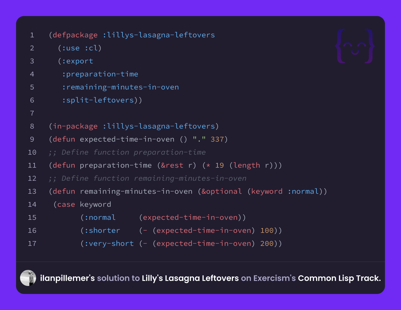 ilanpillemer's solution for Lilly's Lasagna Leftovers in Common Lisp on ...