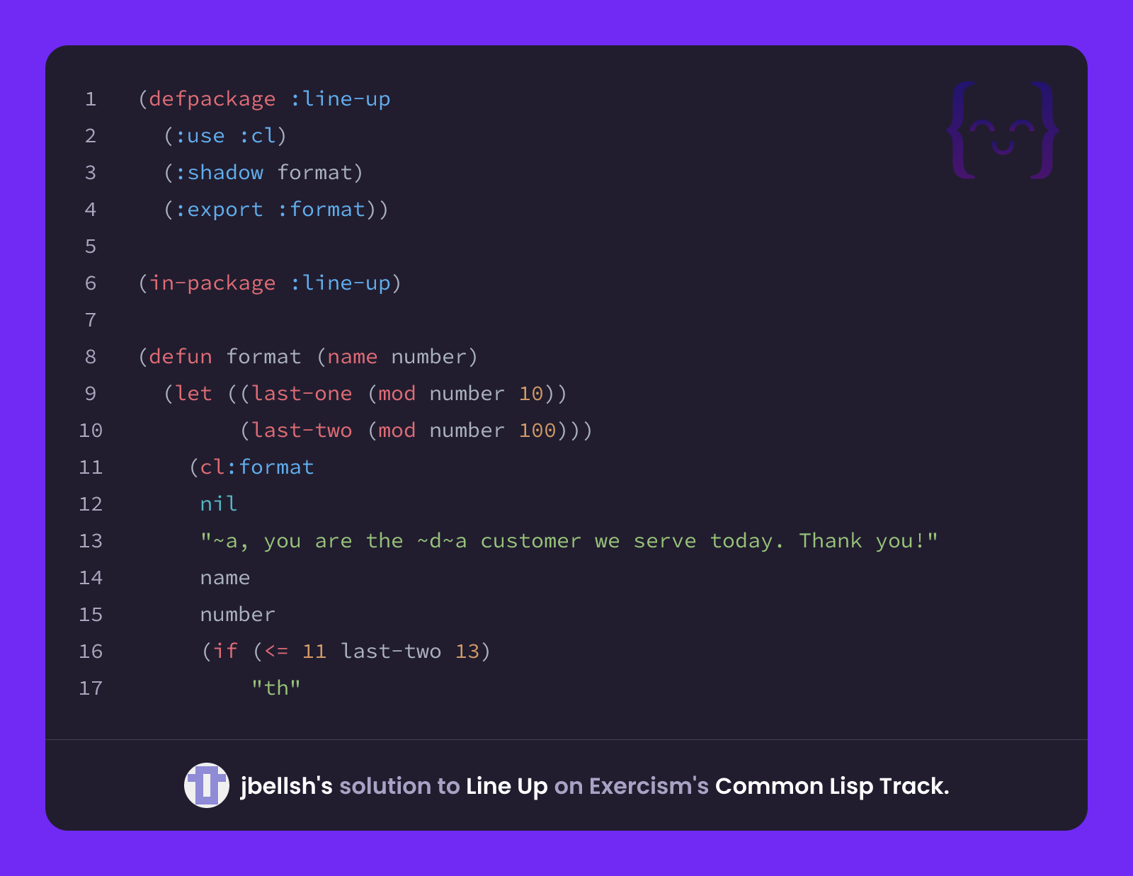 jbellsh's solution for Line Up in Common Lisp on Exercism