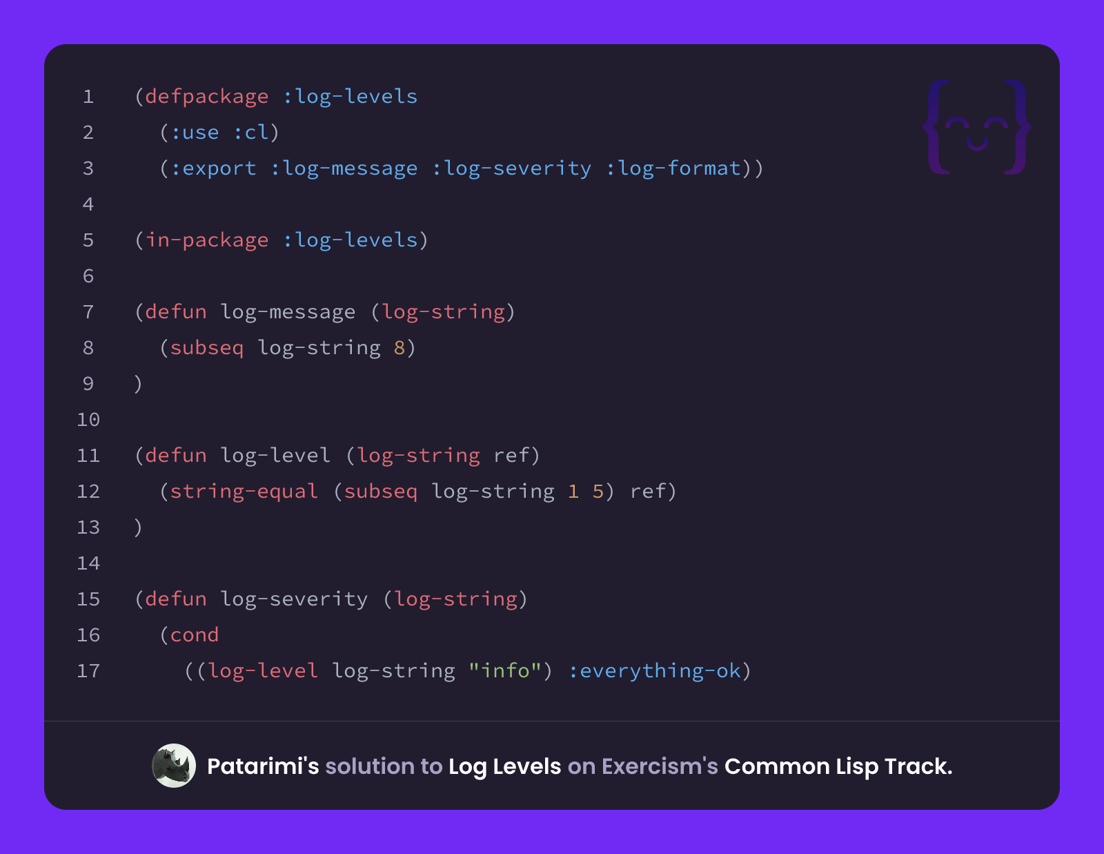 Patarimi's solution for Log Levels in Common Lisp on Exercism