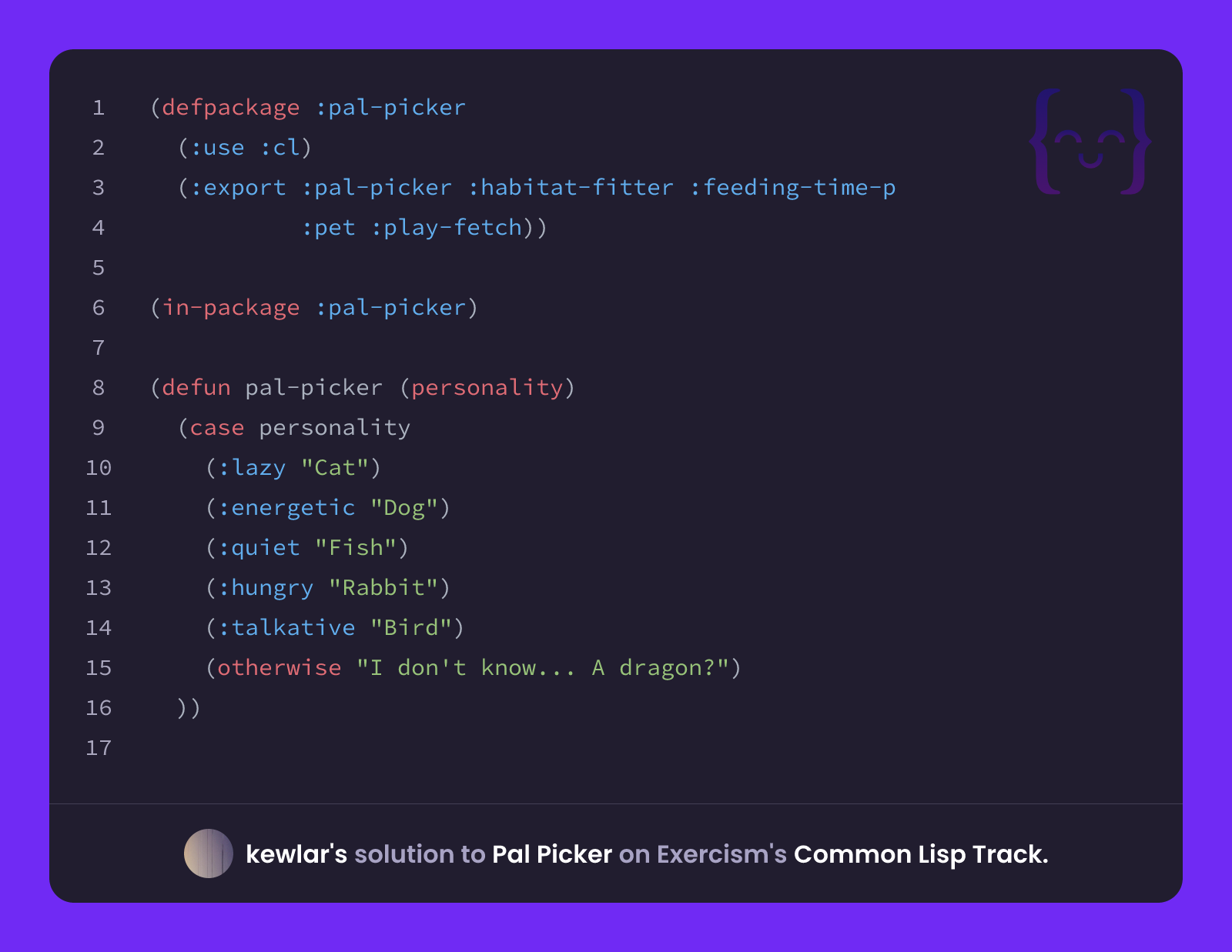 kewlar's solution for Pal Picker in Common Lisp on Exercism