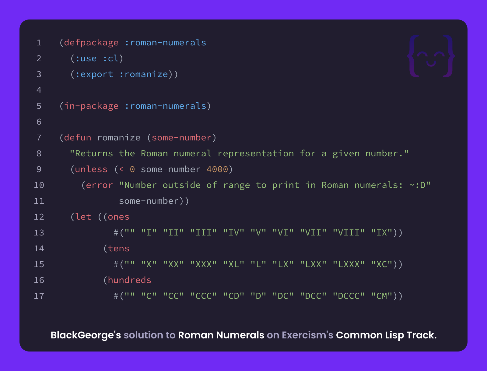 BlackGeorge's solution for Roman Numerals in Common Lisp on Exercism