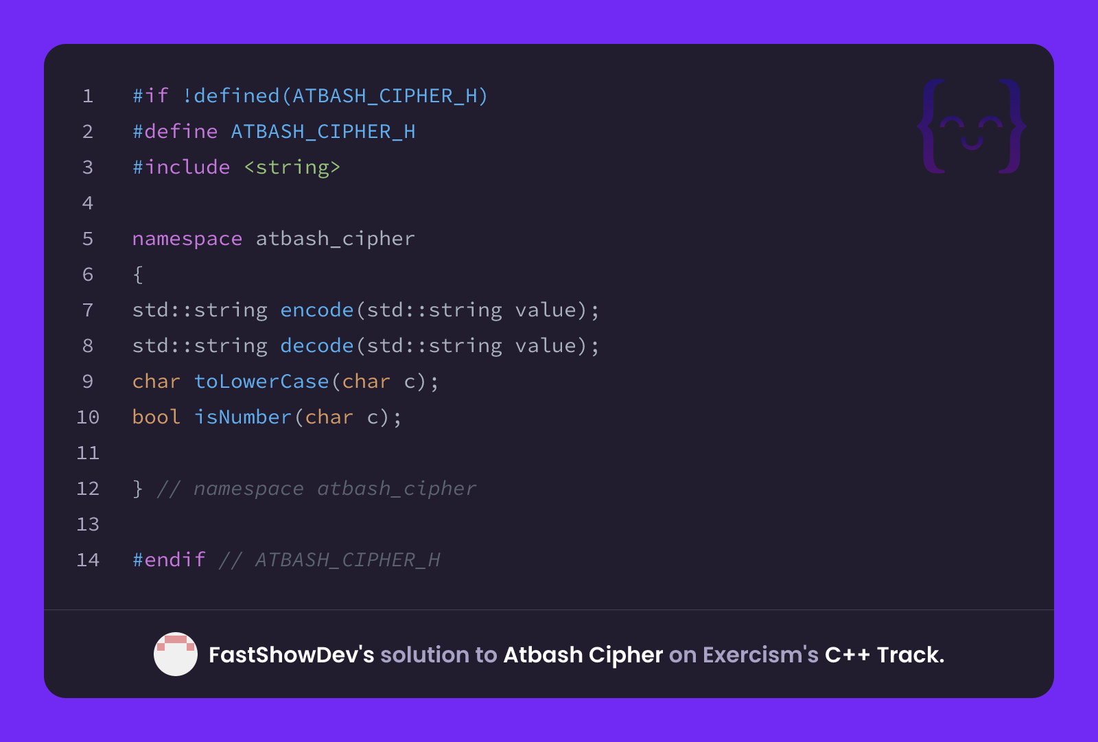 FastShowDev's solution for Atbash Cipher in C++ on Exercism