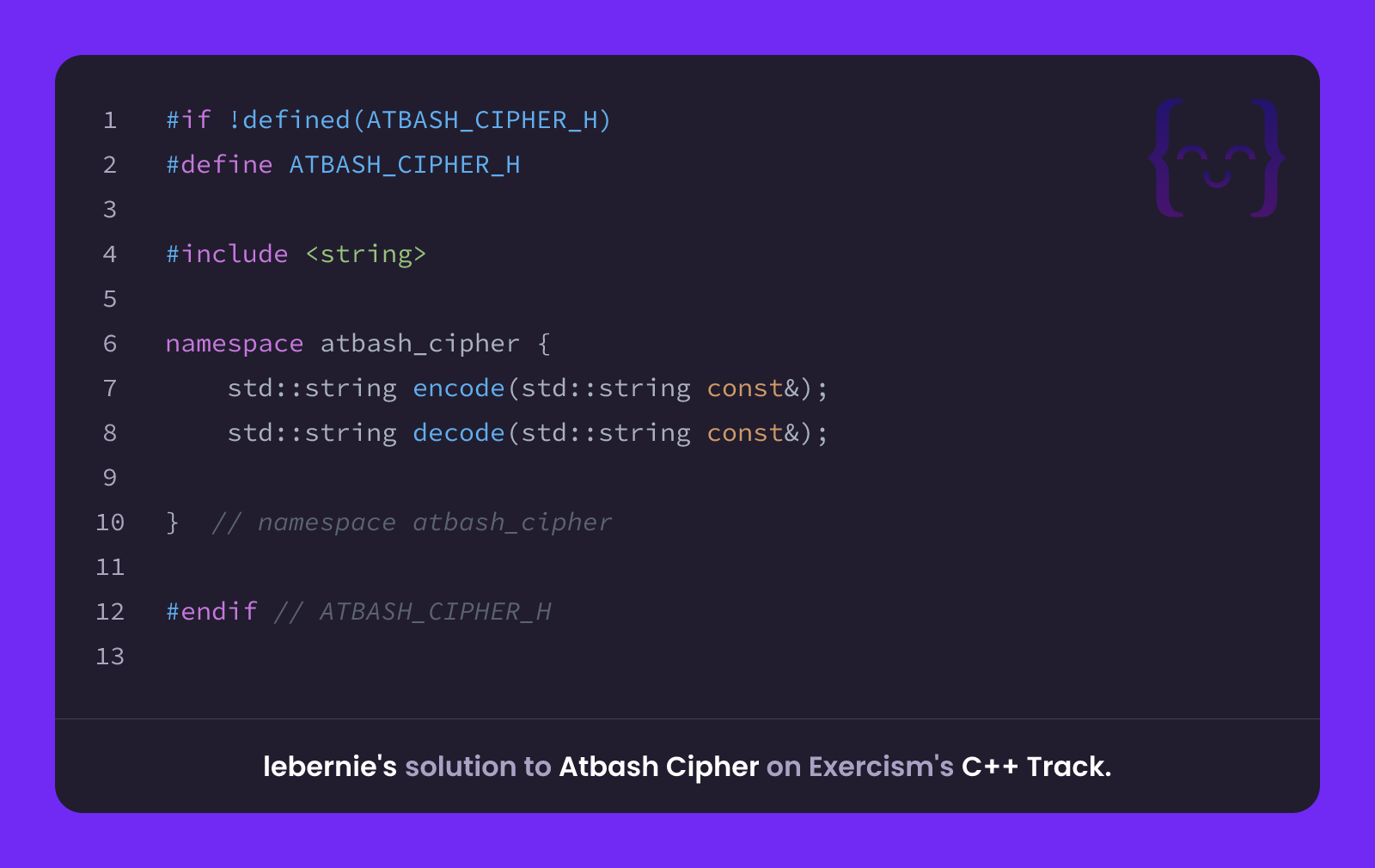 lebernie's solution for Atbash Cipher in C++ on Exercism