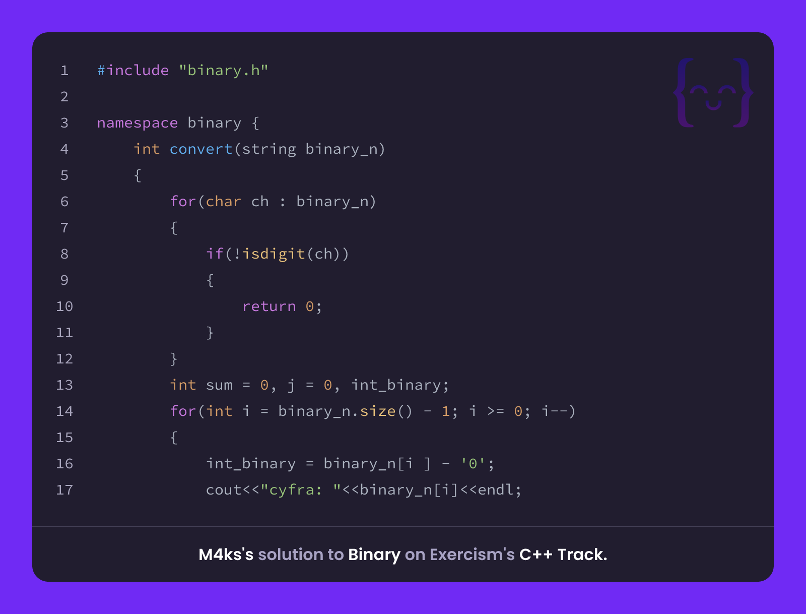 M4ks's solution for Binary in C++ on Exercism