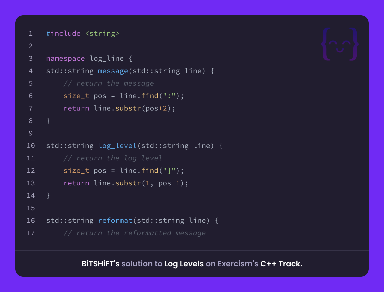 BiTSHiFT's solution for Log Levels in C++ on Exercism
