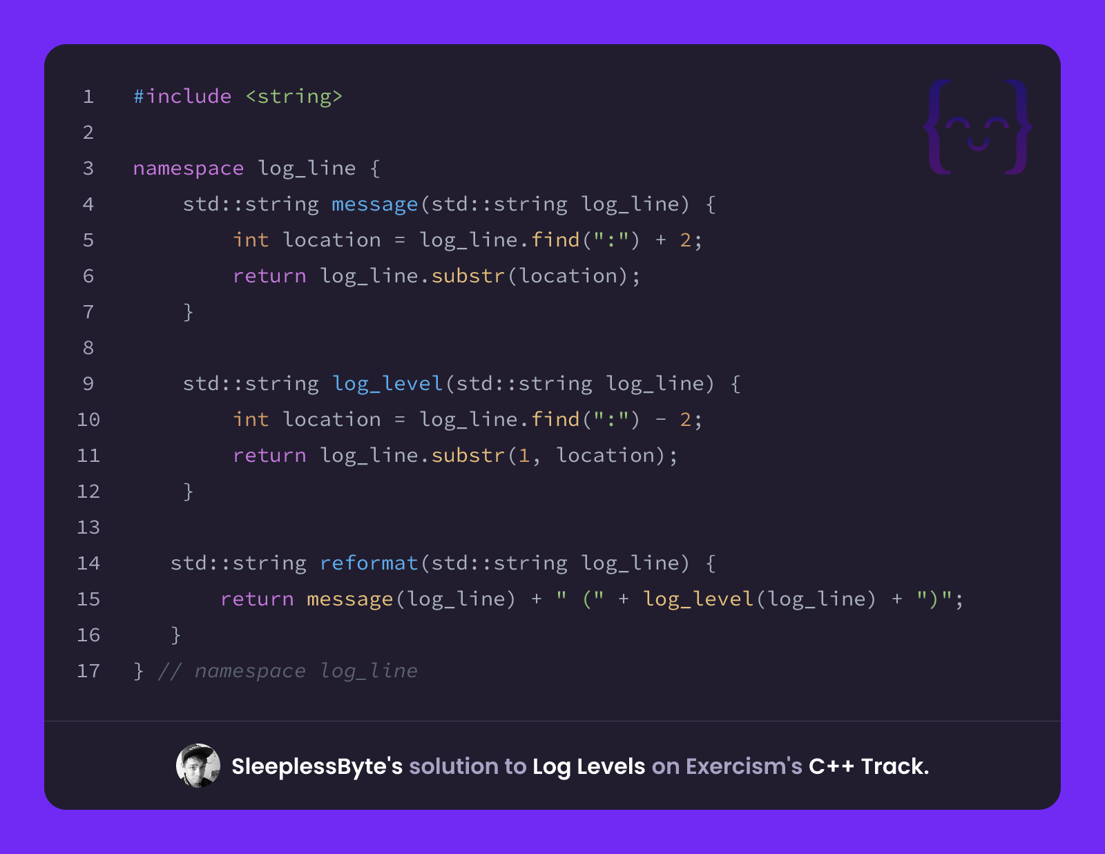 SleeplessByte's solution for Log Levels in C++ on Exercism