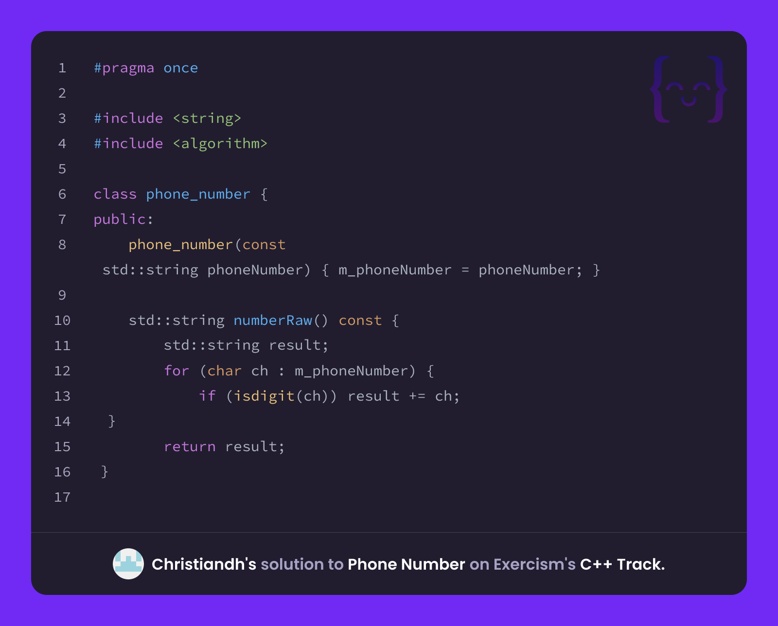 Christiandh's solution for Phone Number in C++ on Exercism