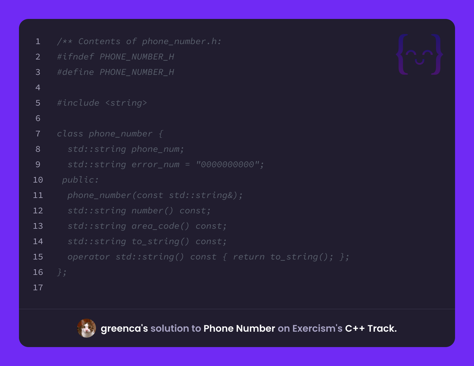 greenca's solution for Phone Number in C++ on Exercism