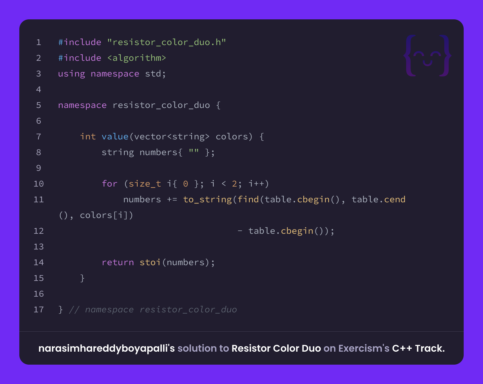 narasimhareddyboyapalli's solution for Resistor Color Duo in C++ on ...