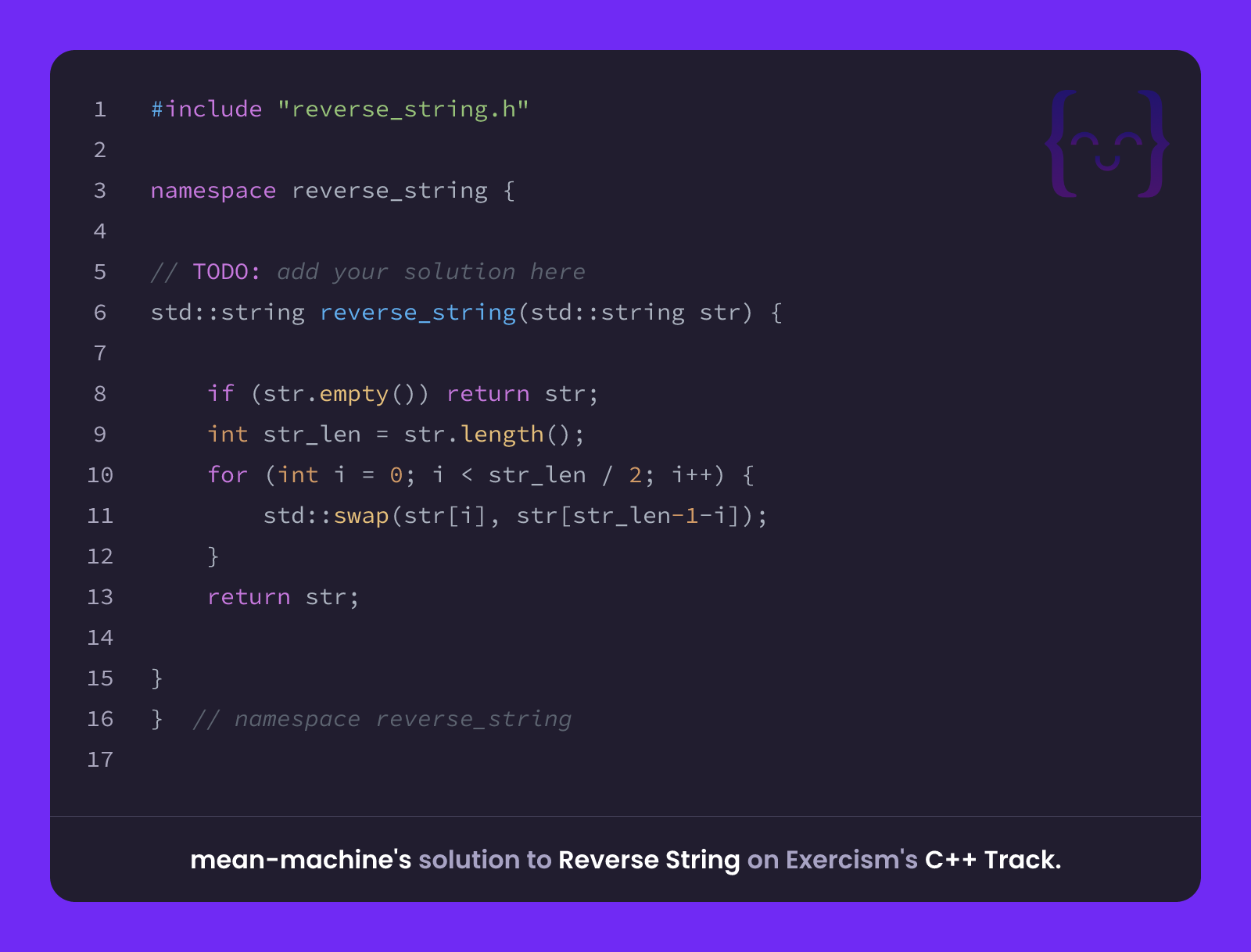 mean-machine's solution for Reverse String in C++ on Exercism