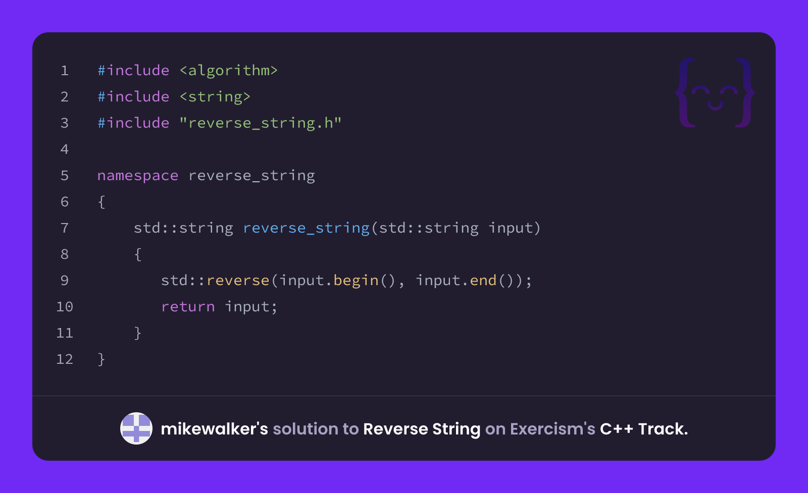 mikewalker's solution for Reverse String in C++ on Exercism