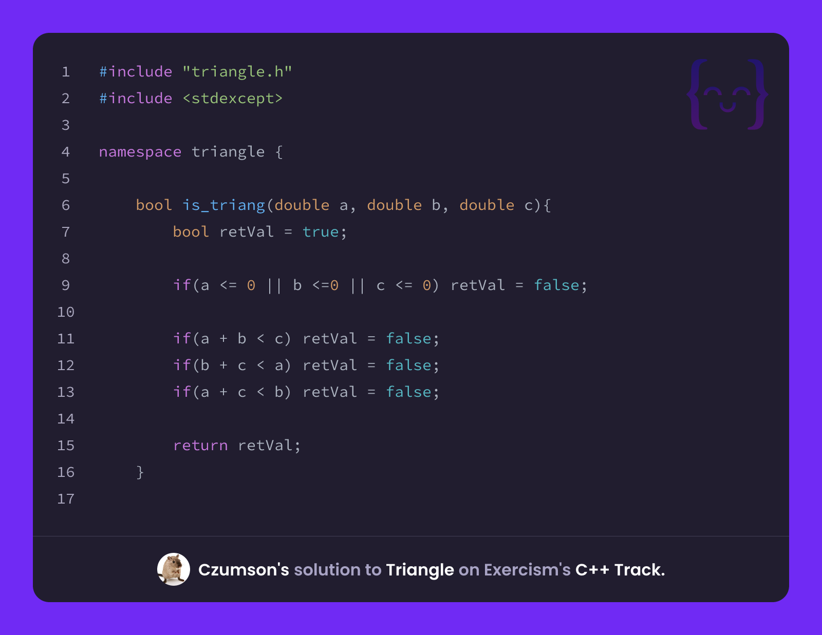 Czumson's solution for Triangle in C++ on Exercism