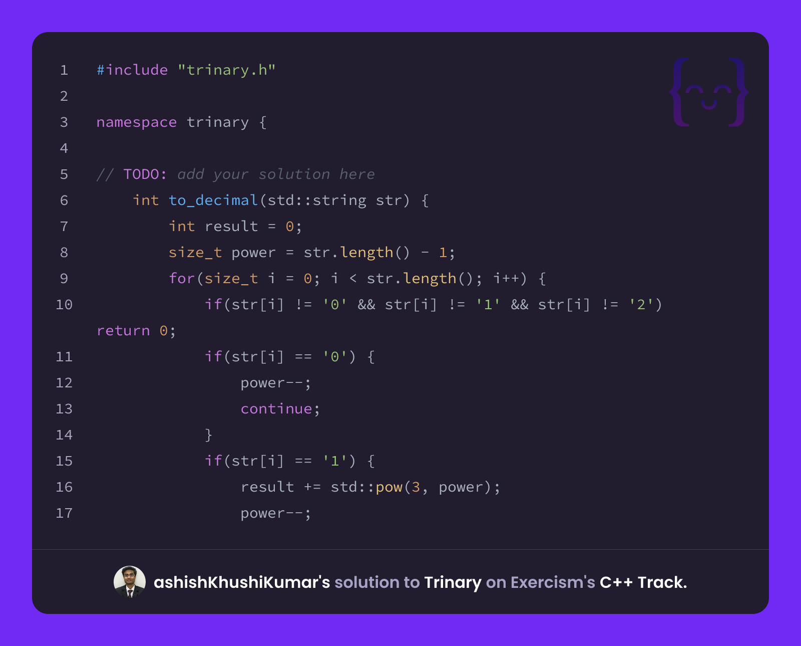 ashishKhushiKumar's solution for Trinary in C++ on Exercism