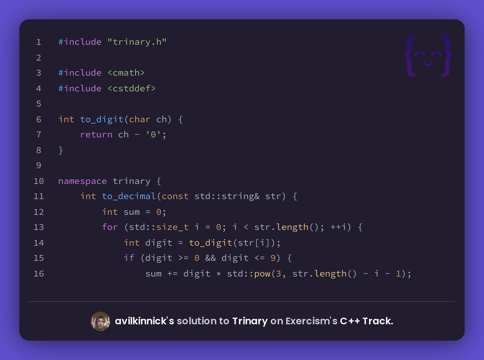 avilkinnick's solution for Trinary in C++ on Exercism
