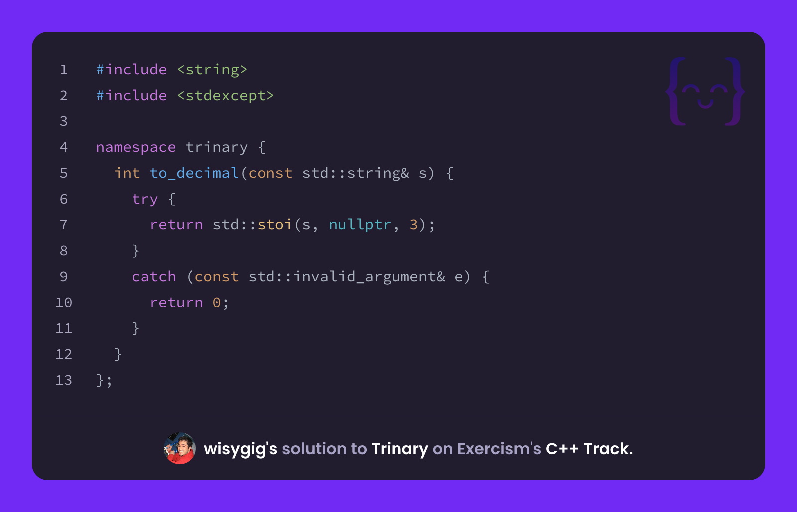 wisygig's solution for Trinary in C++ on Exercism