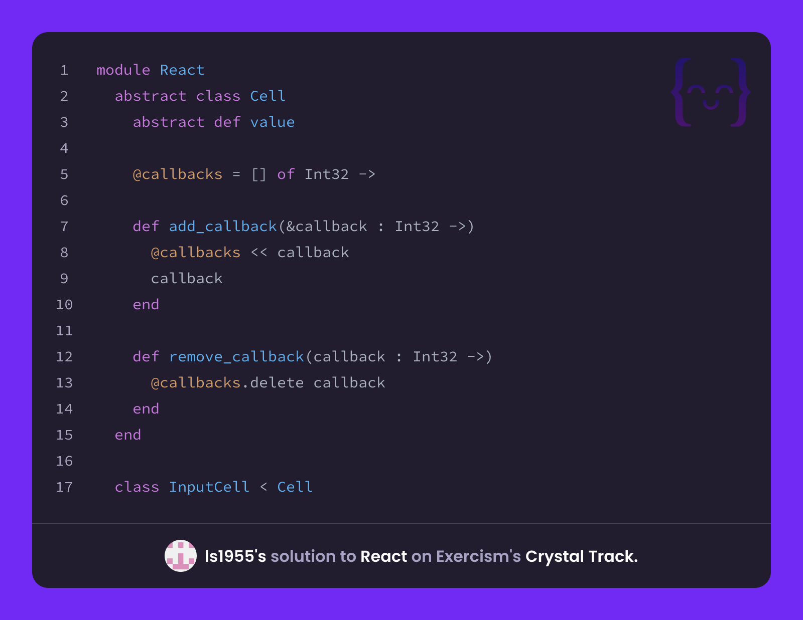 ls1955's solution for React in Crystal on Exercism