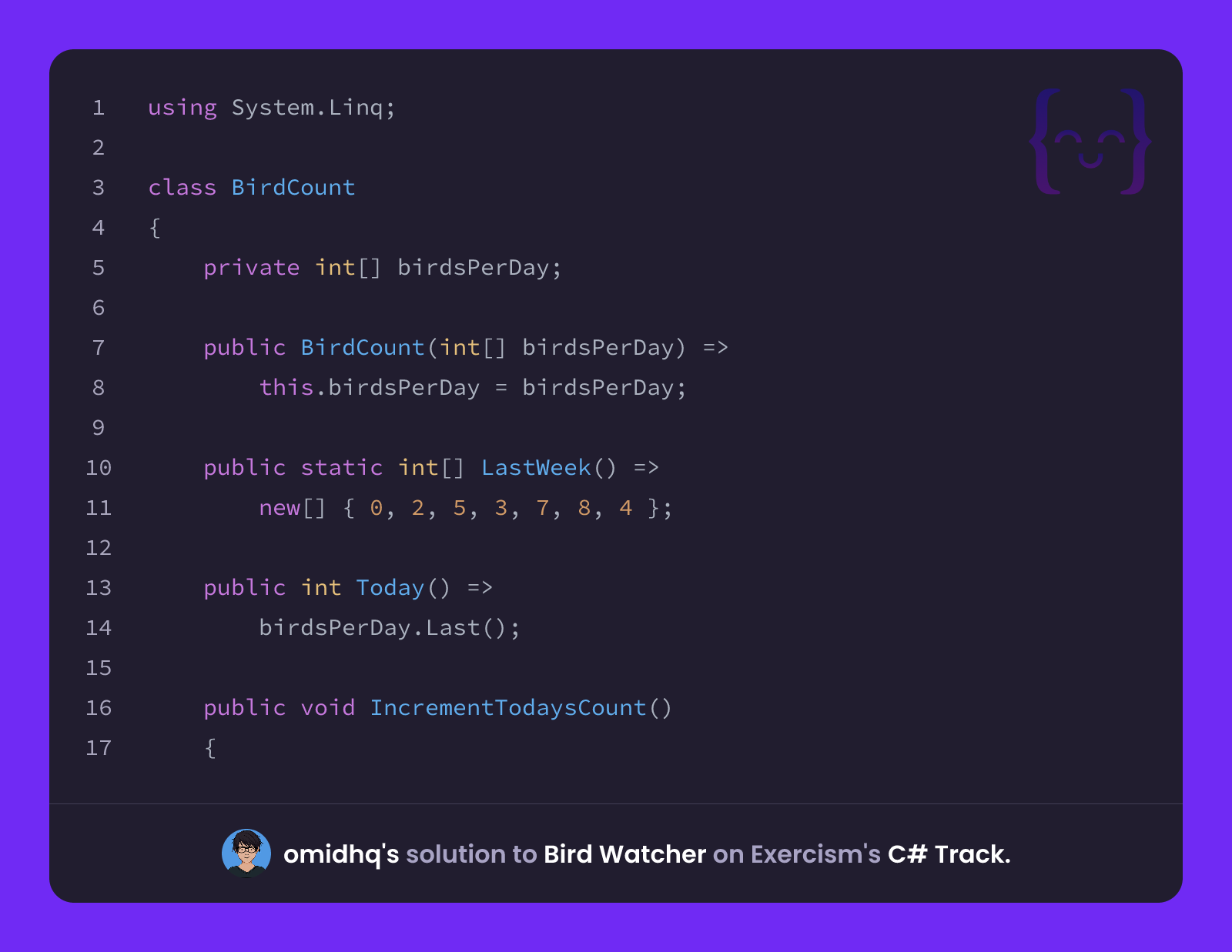 omidhq's solution for Bird Watcher in C# on Exercism