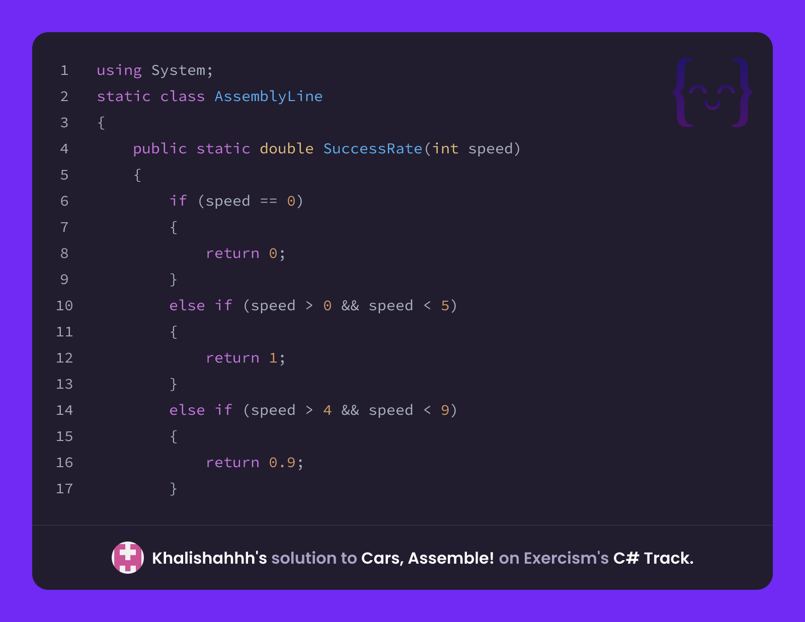 Khalishahhh's solution for Cars, Assemble! in C# on Exercism