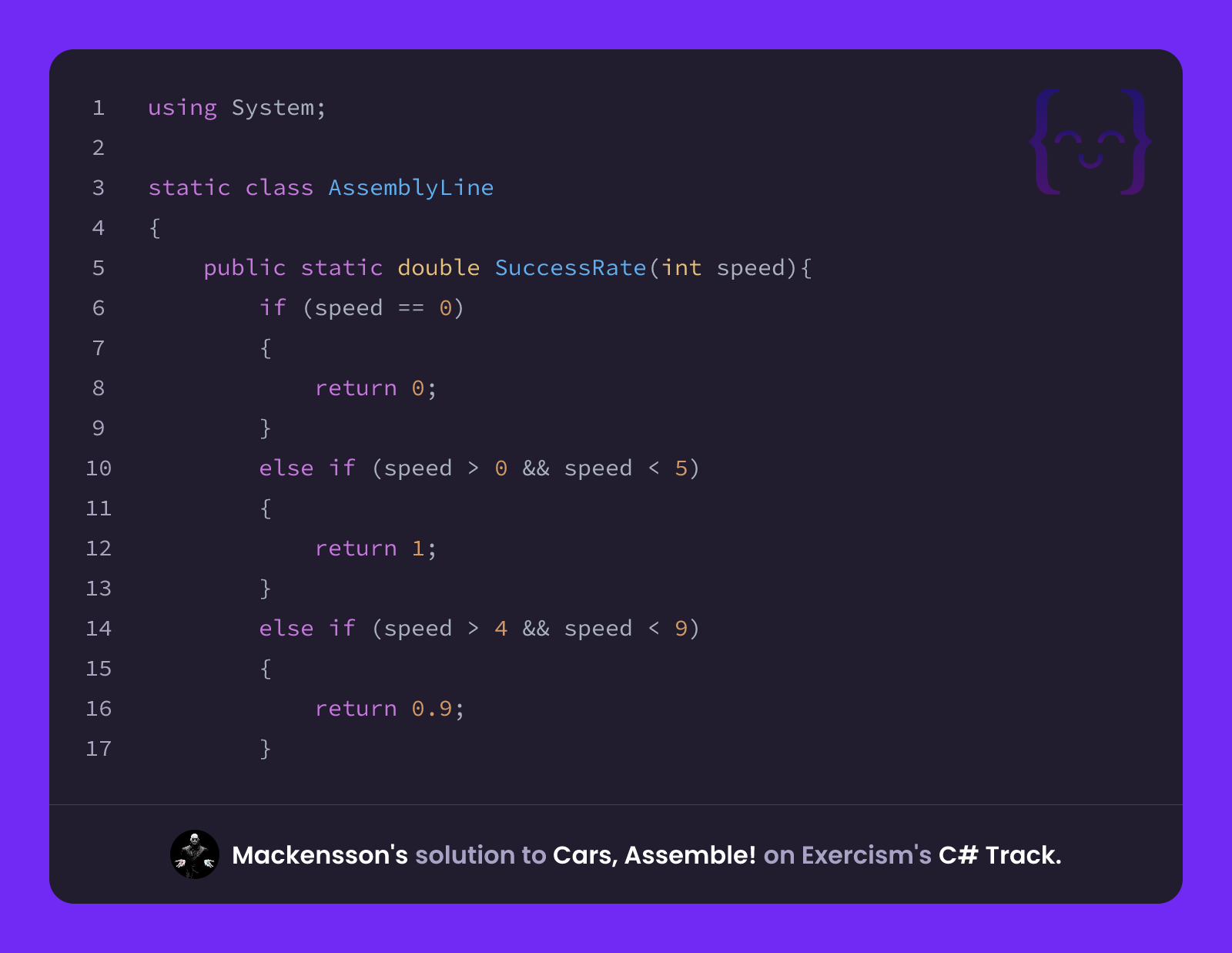 Mackensson's solution for Cars, Assemble! in C# on Exercism