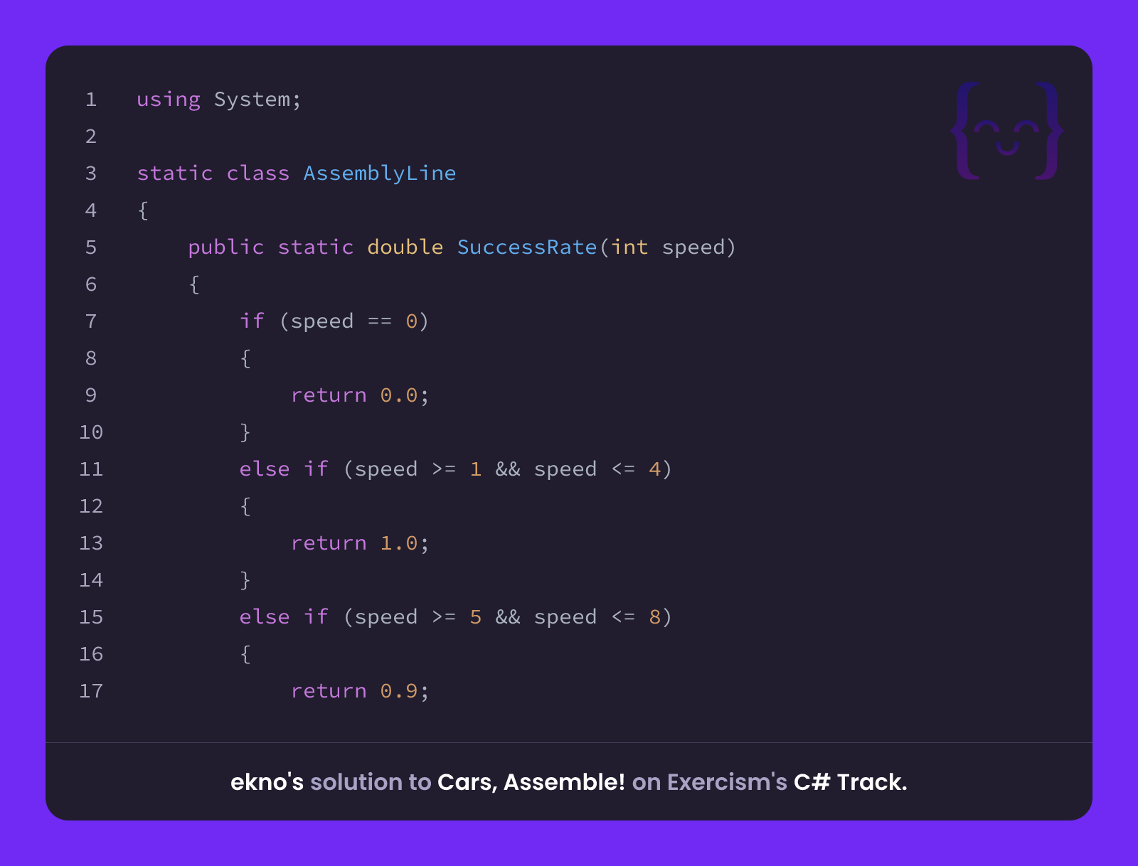 ekno's solution for Cars, Assemble! in C# on Exercism