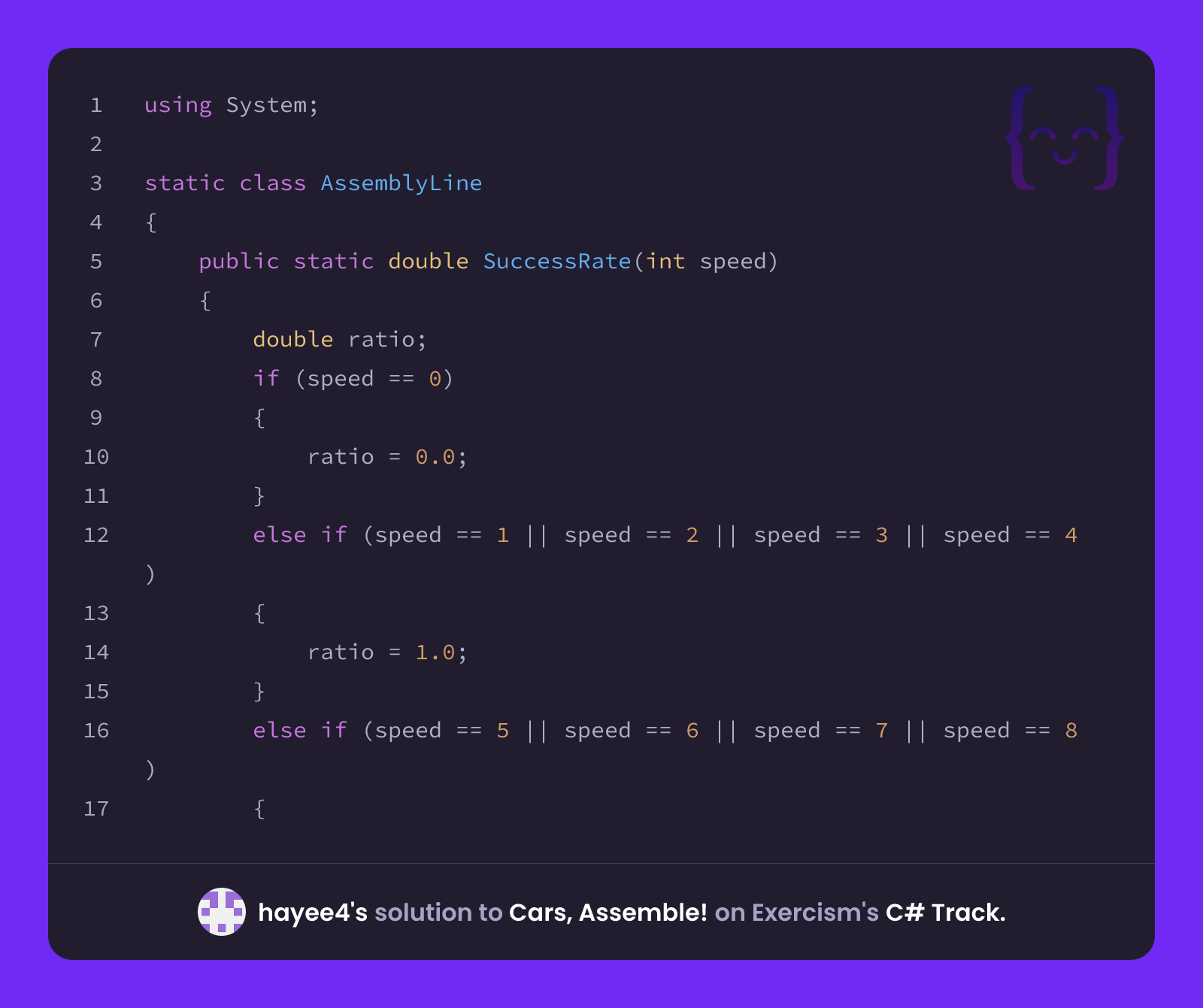 hayee4's solution for Cars, Assemble! in C# on Exercism