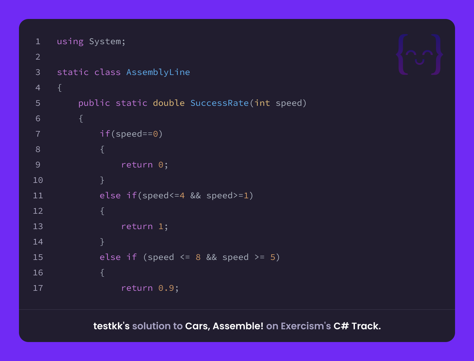 testkk's solution for Cars, Assemble! in C# on Exercism