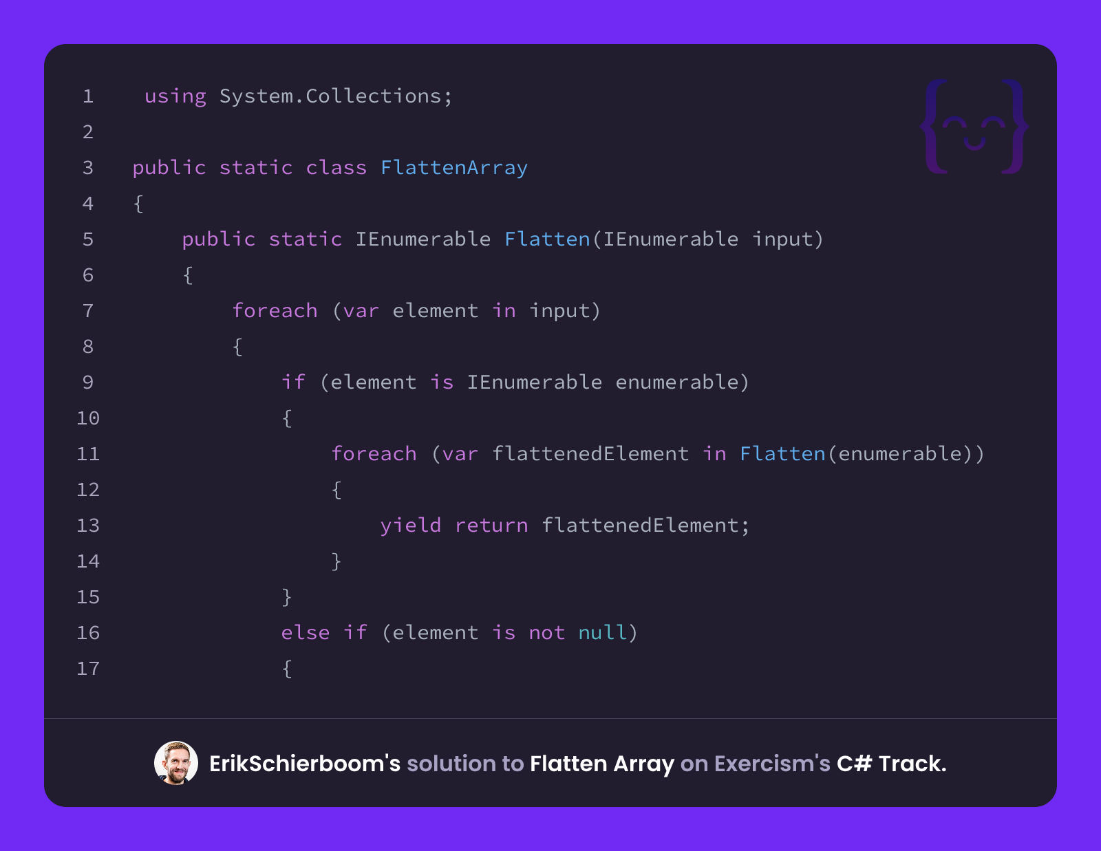 ErikSchierboom's solution for Flatten Array in C# on Exercism