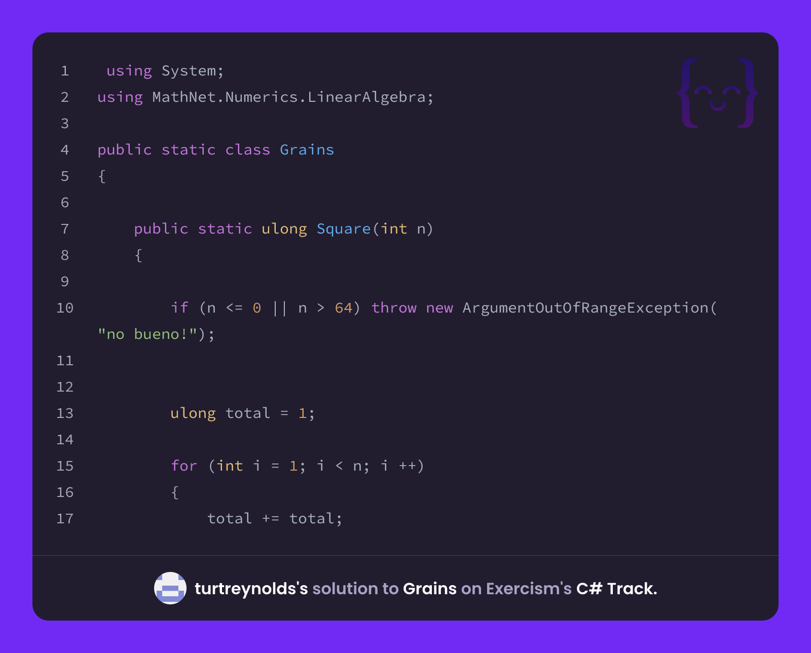 turtreynolds's solution for Grains in C# on Exercism