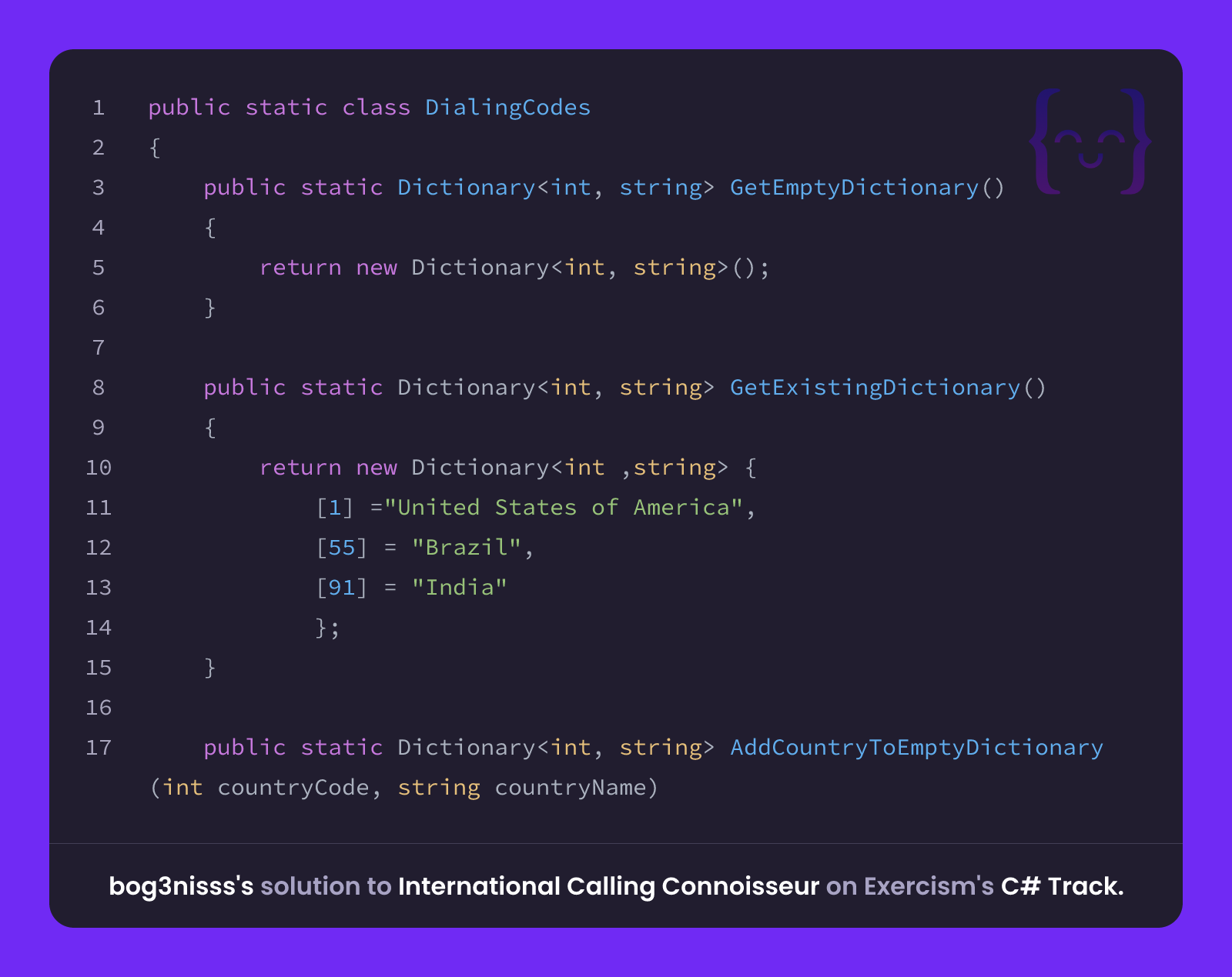 bog3nisss's solution for International Calling Connoisseur in C# on ...
