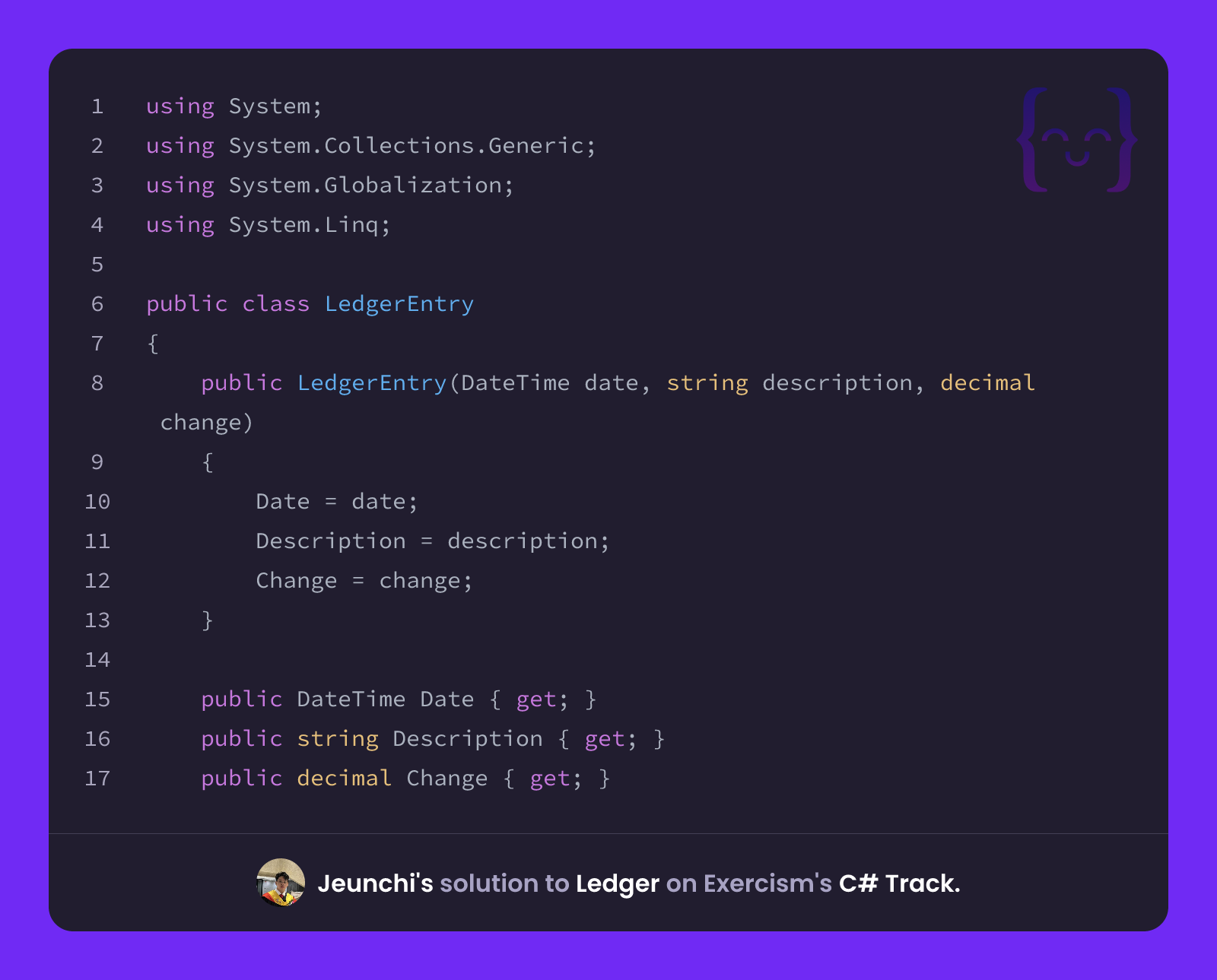 Jeunchi's solution for Ledger in C# on Exercism